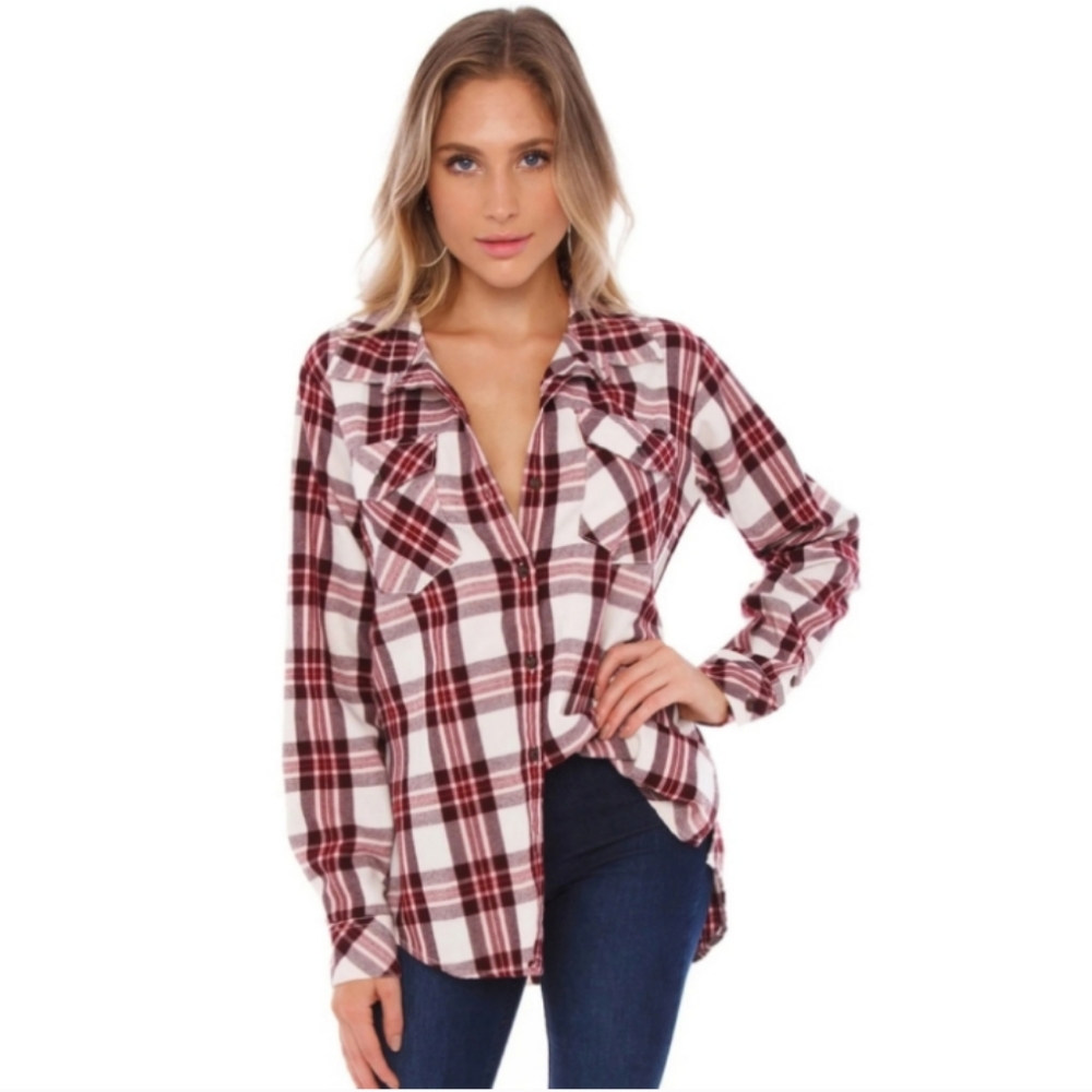 Anthropologie Red and White Plaid Button Down Shirt - Picture 4 of 9